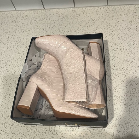 Lulu’s My Generation Pale Pink Crocodile High Heel Mid-Calf Boots - Picture 2 of 2